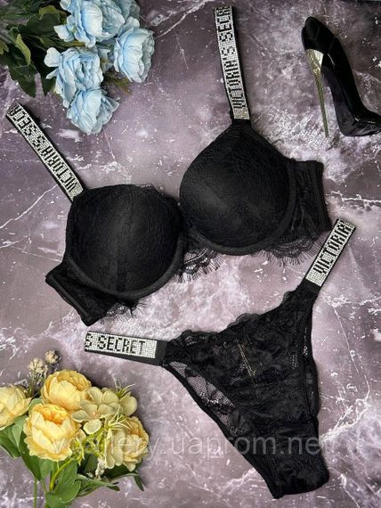 Комплект Вікторія Сікрет з мереживом і стразами, Бюстгальтер Пуш-Ап, Мереживний Комплект Victoria's Secret | Зображення 4