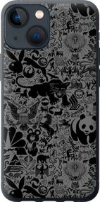 Чехол на iPhone 13 Mini Чёрно-серый стикер бомбинг "2432u-2373-17620"