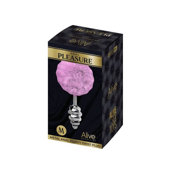 Металева анальна пробка Кролячий хвостик Alive Fluffy Twist Plug M Purple, діаметр 3,4 см | Зображення 2