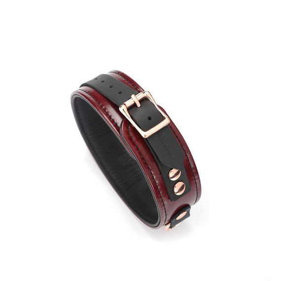 Кожаный ошейник с поводком Liebe Seele Wine Red Collar and Leash, 3 кольца для крепления Sex Aura | Зображення 3