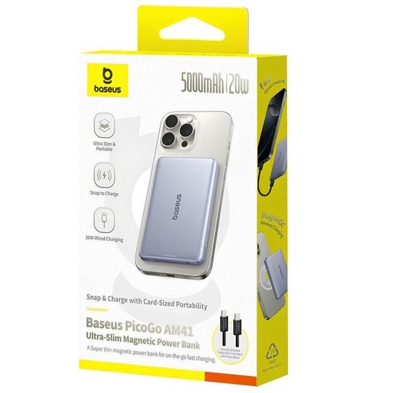 Портативний ЗП Power Bank Baseus PicoGo AM41 Ultra-Slim 20W з БЗП 5000mAh (PPKPC-0520) Space Grey | Зображення 2