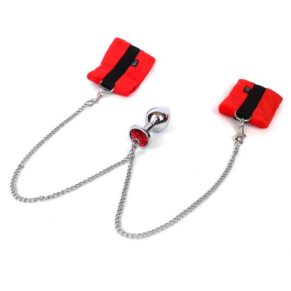 Наручники з металевою анальною пробкою Art of Sex Handcuffs with Metal Anal Plug size M Red Sex Aura | Зображення 2