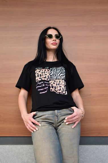 Женская летняя футболка с принтом хлопковая GF5248 размер 54/56 цвет черный | Зображення 4