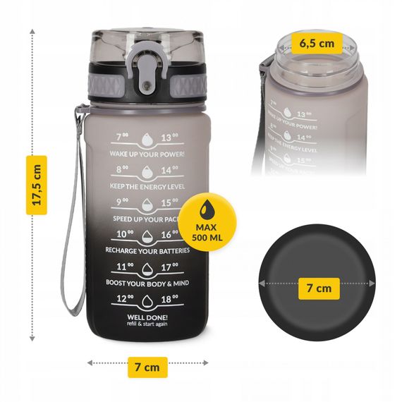 Пляшка для води спортивна 4FIZJO 500 мл 4FJ0627 Grey/Black (P-5905973400725) | Зображення 2