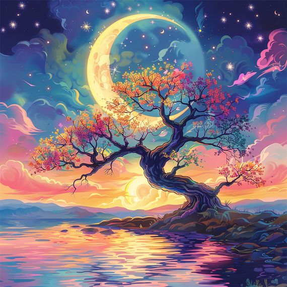 Алмазна мозаїка "Дерево в місячному сяйві" BH019 неповна викладка 25х25 см | Зображення 1