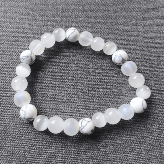 Браслет з натуральним каменем котяче око та намистинами білої бірюзи 8мм Без бренду 2228709460768 | Зображення 1