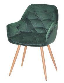 Мягкое обеденное кресло с подлокотниками Chic WD на металлических ножках тонированных под дерево мягкая обивка Бархат Зеленый OR-853