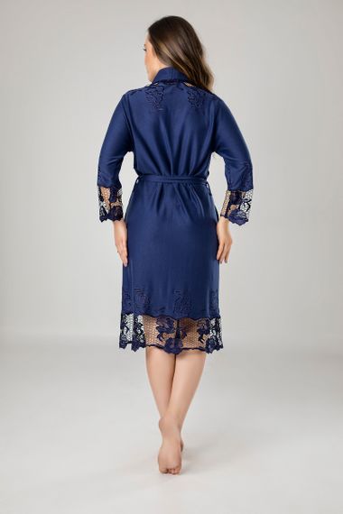 Женский халат Nusa 8670, трикотажный с кружевом, синий XL | Зображення 1