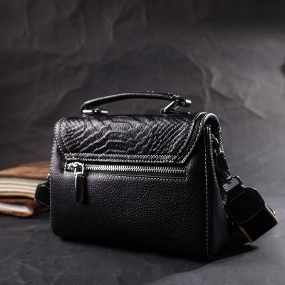 Сумка Vintage Шкіряна жіноча із засувкою Чорна (22416) | Зображення 3