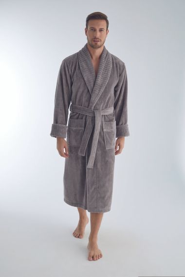 Мужской велюровый халат Nusa 1330 серый 4XL | Зображення 2