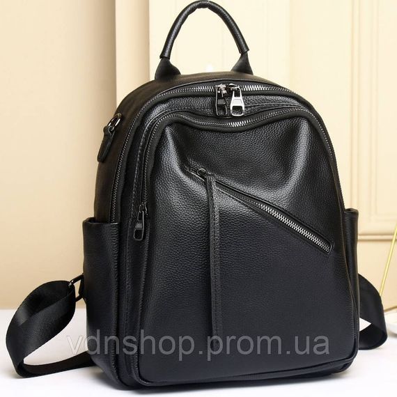 Стильна жіноча сумка міська на плечі 35х27х14, рюкзак з натуральної шкіри, чорний | Зображення 4