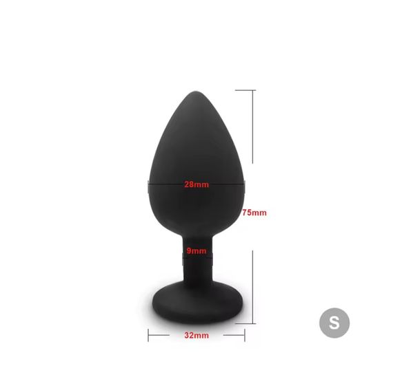 Анальна пробка з кристалом, чорна анальна пробка, анальна пробка зі стразою маленька S | Зображення 4