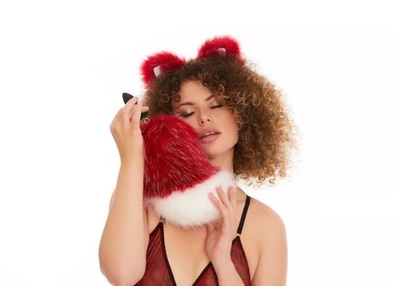 Анальний хутряний хвіст без пробки, Темно-червоний з білим кінчиком, OKOVA Sex Aura | Зображення 2