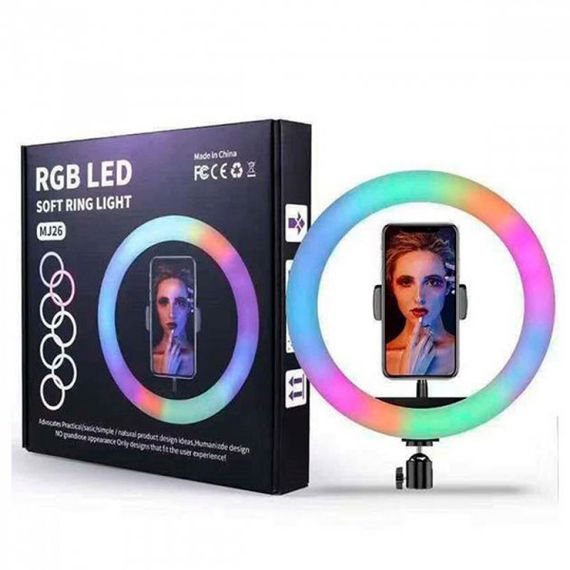 Кільцева світлодіодна лампа RGB LED RING MJ26 26 см з утримувачем телефону, кільцева лампа велика | Зображення 3