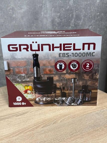 Блендерний набір Grunhelm EBS-1000MC  5 швидкостей подрібнювач 2 л насадка для кубиків вінчик мірна склянка 600 мл 1000 Вт Чорний | Зображення 6