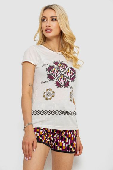 Пижама женская с принтом, цвет молочный, 243R8301 | Зображення 2