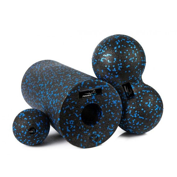 Набор для йоги Паверплей PP_4008 EPP Foam Roller Set роллер + 2 массажных мяча Черно-синий | Зображення 1