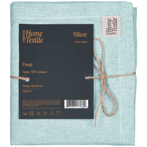 Ранер Ardesto Oliver, 40х140см, 100% бавовна, бірюза (ART01OT)