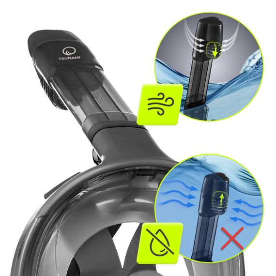 Маска для снорклінгу TSUNAMI повнолицьова, зі складною трубкою Size S/M Grey (P-5907739318183) | Зображення 5