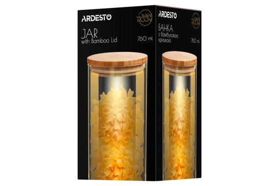 Банка для зберігання ARDESTO Golden Moon, 760мл, скло, бамбук, кругла, золотистий (AR1376BLRG) | Зображення 4