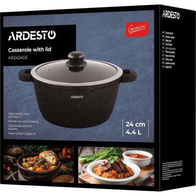 Кастрюля Ardesto Gemini Anzio скляна кришка 24 см 4,4 л чорна (AR2424GE) | Зображення 2