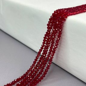 Намистини кришталеві рондель 4х3мм, нитка-130 шт, червоний темний прозорий