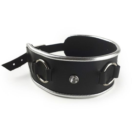 Ошейник из натуральной кожи со стразами и кольцом Art of Sex -  Collar Ring | Зображення 2