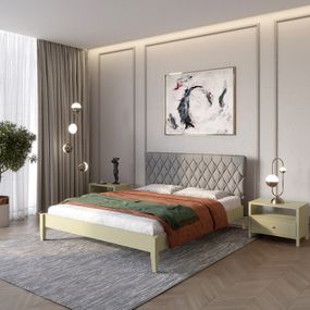 Двоспальне дерев'яне ліжко Mebigrand Венеція ДК Оливковий (RAL1020)/Аляска 93 (Сірий) 180х200 см (MBG-5599)