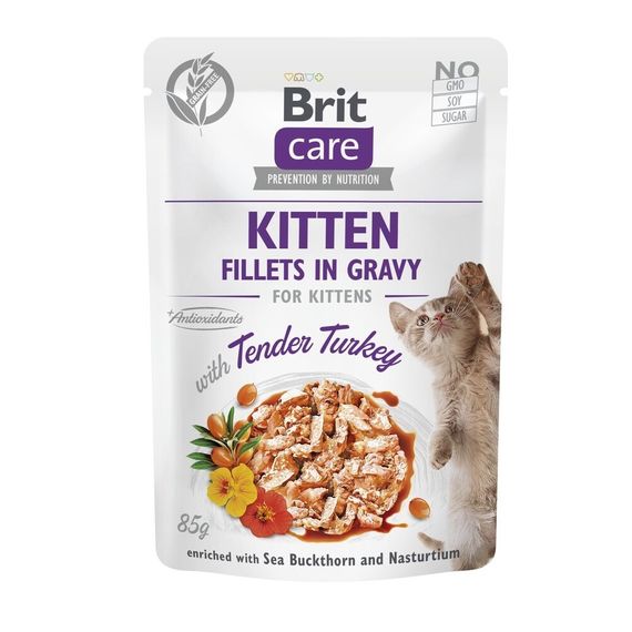 Влажный корм для котят Brit Care Kitten Fillets in Gravy Tender Turkey филе в соусе индейка, 85 г