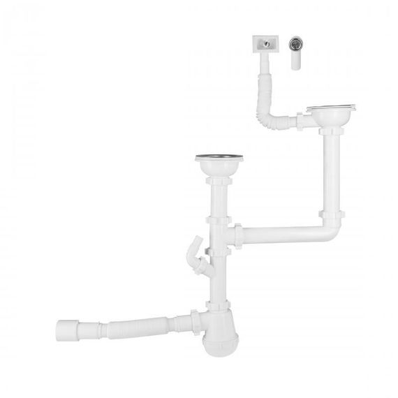 Сифон двойной для кухонной мойки Lidz (WHI) 60 05 M003 00 с отводом для стиральной машины (выход 50 мм)
