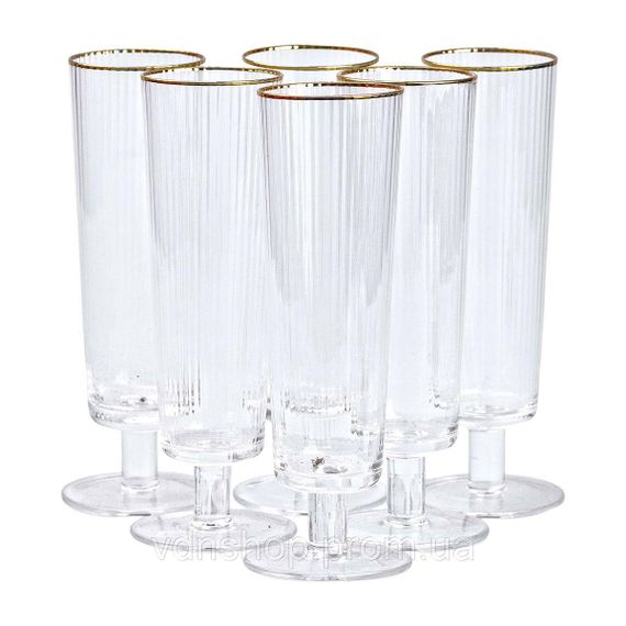 Бокалы для шампанского с золотой каймой 6 штук по 300 мл HP82 | Зображення 2