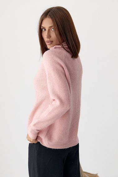 В'язаний кардиган із коміром на блискавці - пудра цвет, ONE SIZE (є розміри) | Зображення 1