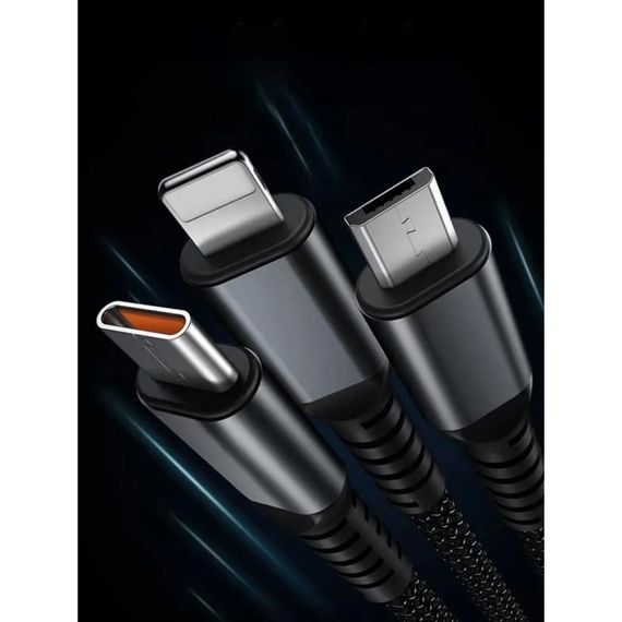 Дата кабель USB 2.0 AM to Lightning + Micro 5P + USB-C 1.2m 100W nylon black XoKo (SC-3100) | Зображення 6