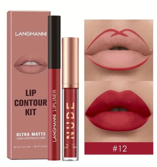 Набір 2 в 1 (рідка матова помада і контурний олівець) Langmanni №12