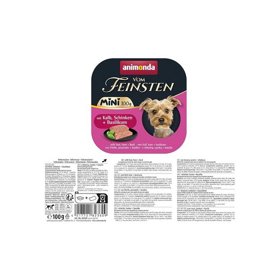 Корм вологий Vom Feinsten Adult Mini для собак міні порід з телятиною, шинкою + базилік 100 г | Зображення 2