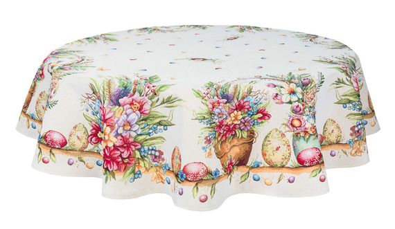 Скатертина гобеленова DAMIRA LUREX Limaso, Ø140, Кругла, Великодній, Золотий люрекс, 60% поліестер, 24% бавовна, 16% акрил, Гобелен