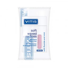 Зубна нитка VITIS, м'яка, з фтором, м'ятний смак, для ортопед. конструкцій, рожева, блістер, 50 м (DENTAID)