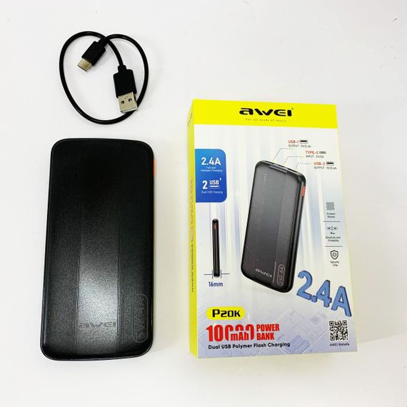 Павербанк с быстрой зарядкой для смартфонов Awei P20K 10000 mah, Портативная батарея ES-57 | Зображення 2