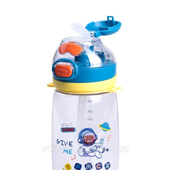 Пляшка для води дитяча 550 мл з ремінцем і трубочкою для спорту та школи 20 см Синя HP-14-45BL | Зображення 3