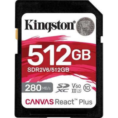 Карта памяти Kingston 512GB SDXC class 10 UHS-II U3 Canvas React Plus (SDR2V6/512GB)