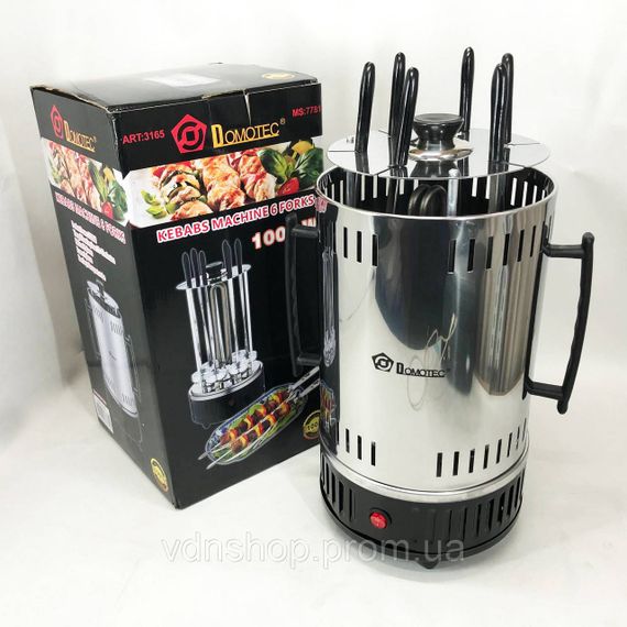 Шашличниця електрична Domotec MS-7781 на 6 шампурів 1000Вт вертикальна з нержавіючої сталі JL-80 | Зображення 9