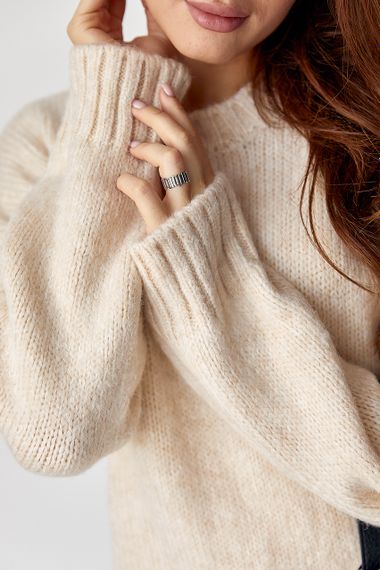 В'язаний жіночий джемпер oversize - бежевий цвет, ONE SIZE (є розміри) | Зображення 4