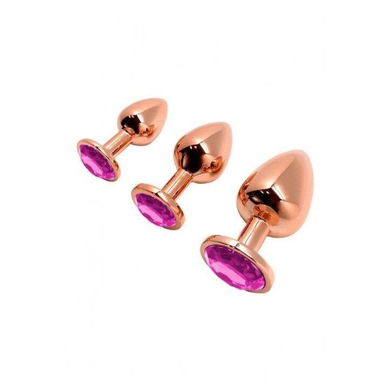 Металева анальна пробка Wooomy Tralalo Rose Gold Metal Plug Magenta S, діаметр 2,8 см, довжина 7 см | Зображення 3
