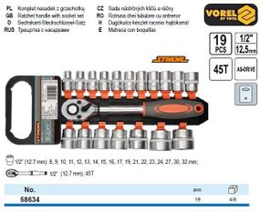 Набор головок торцевых Польша 1/2" 18 штук STHOR-58634