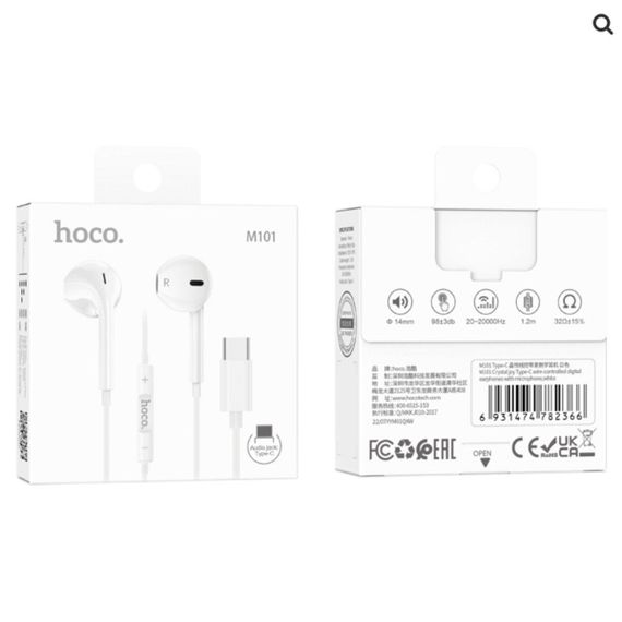 Наушники HOCO M101 Crystal joy Type-C wire-controlled digital earphones with microphone White | Зображення 2
