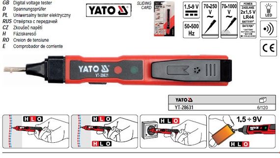 Індикатор напруги контрольний 70-1000V 145мм YATO Польща YT-28631 | Зображення 7