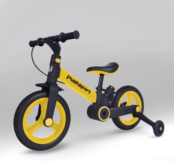Детский велосипед-биговел 2в1 PUSH SPORT M10 | Ручной тормоз, страховочные колеса и регулируемое сиденье Желтый | Зображення 2