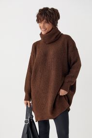 Жіноча в'язана туніка з високою горловиною - коричневий цвет, ONE SIZE (є розміри)