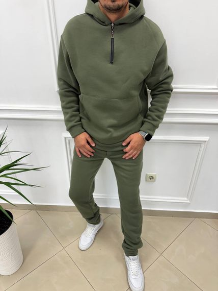 Теплий чоловічий спортивний костюм на флісі худі на блискавці і штани колір хакі розмір XL (54-56) adl1003 | Зображення 3