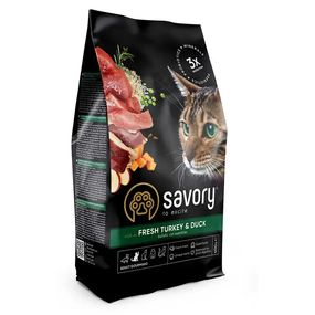 Сухий корм Savory для дорослих котів, індичка та качка 400г